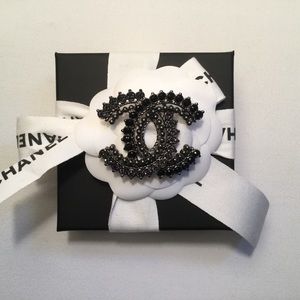 Chanel Black/Dark Blue Gemstone Brooch